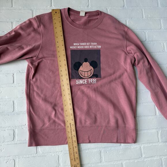 Disney Uniqlo Collab Pink Vintage Print Mickey Mouse Sweatshirt Oversized sz L - Picture 5 of 6